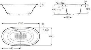 Ванна Roca Newcast белая, anti-slip 170x85 233650007