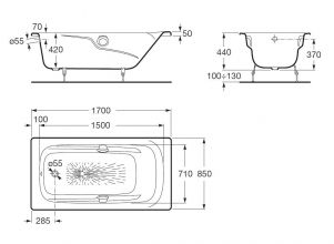 Ванна Roca Ming 170x85 с отверстиями для ручек, anti-slip A2302G000R