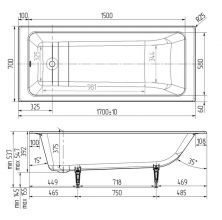 Чугунная ванна Wotte Line 170x70