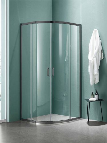AQ ARI RO 09020GM Душевой уголок 1/4 круга, двери раздвижные 900x900x2000, профиль оружейная сталь, стекло прозрачное